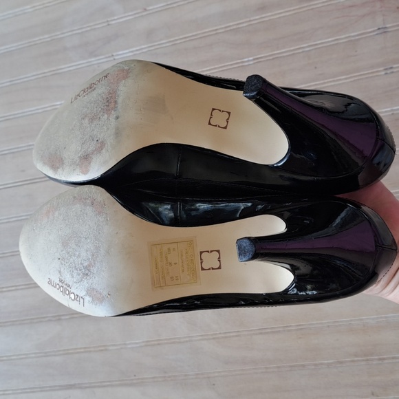 Liz Claiborne "Cammie" Black Leather High Heel Pumps Elegant Chic Round Toe - Picture 12 of 16